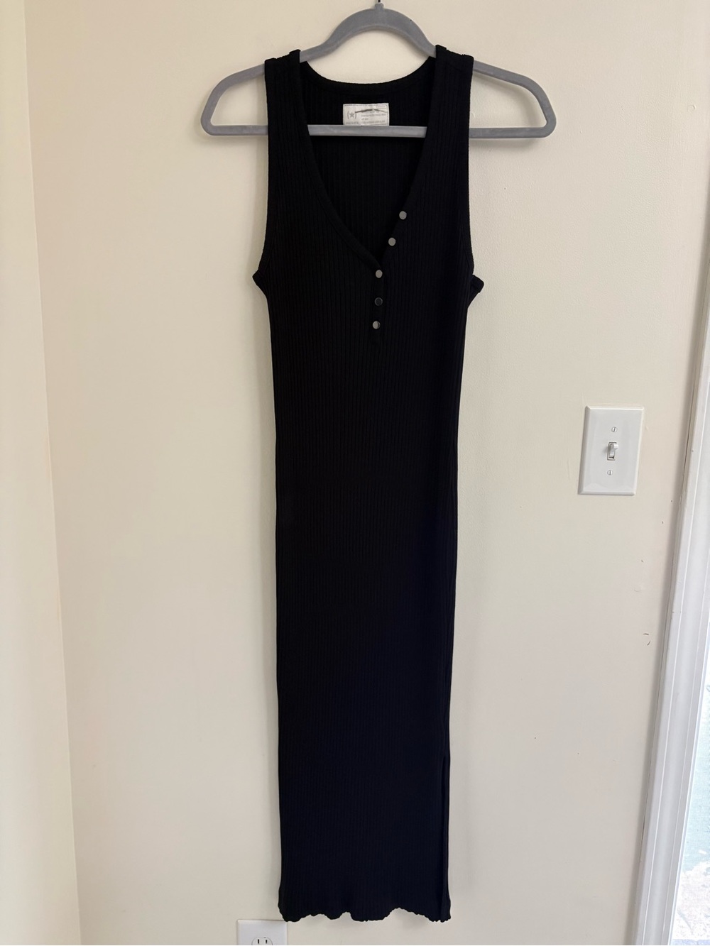 Converse Black Ribbed Henley Bodycon Midi Dress Sleeveless Athleisure Size M